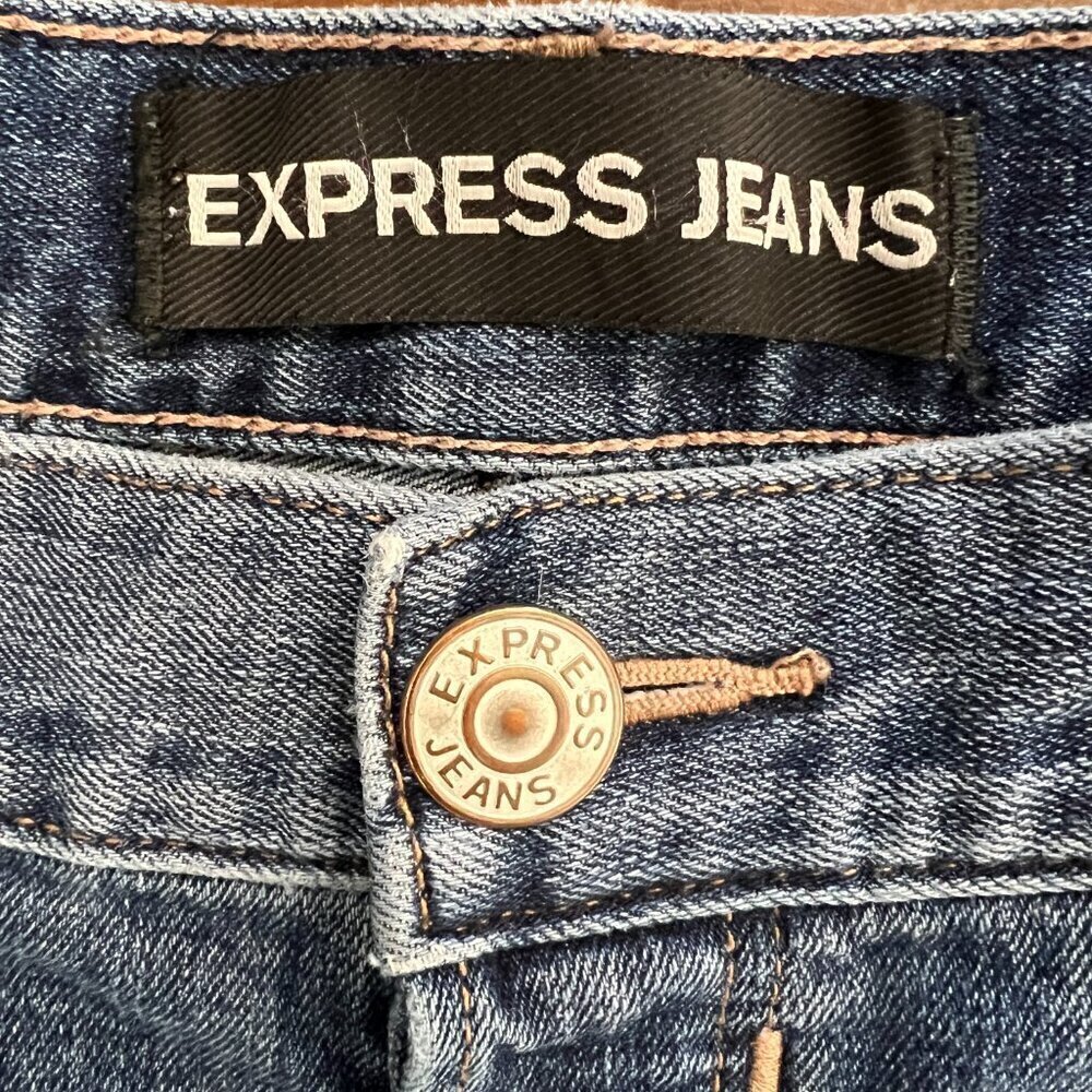 Express High‎ Rise Vintage Skinny Ankle Button Fly Blue Jeans Sz 10 - Picture 12 of 15